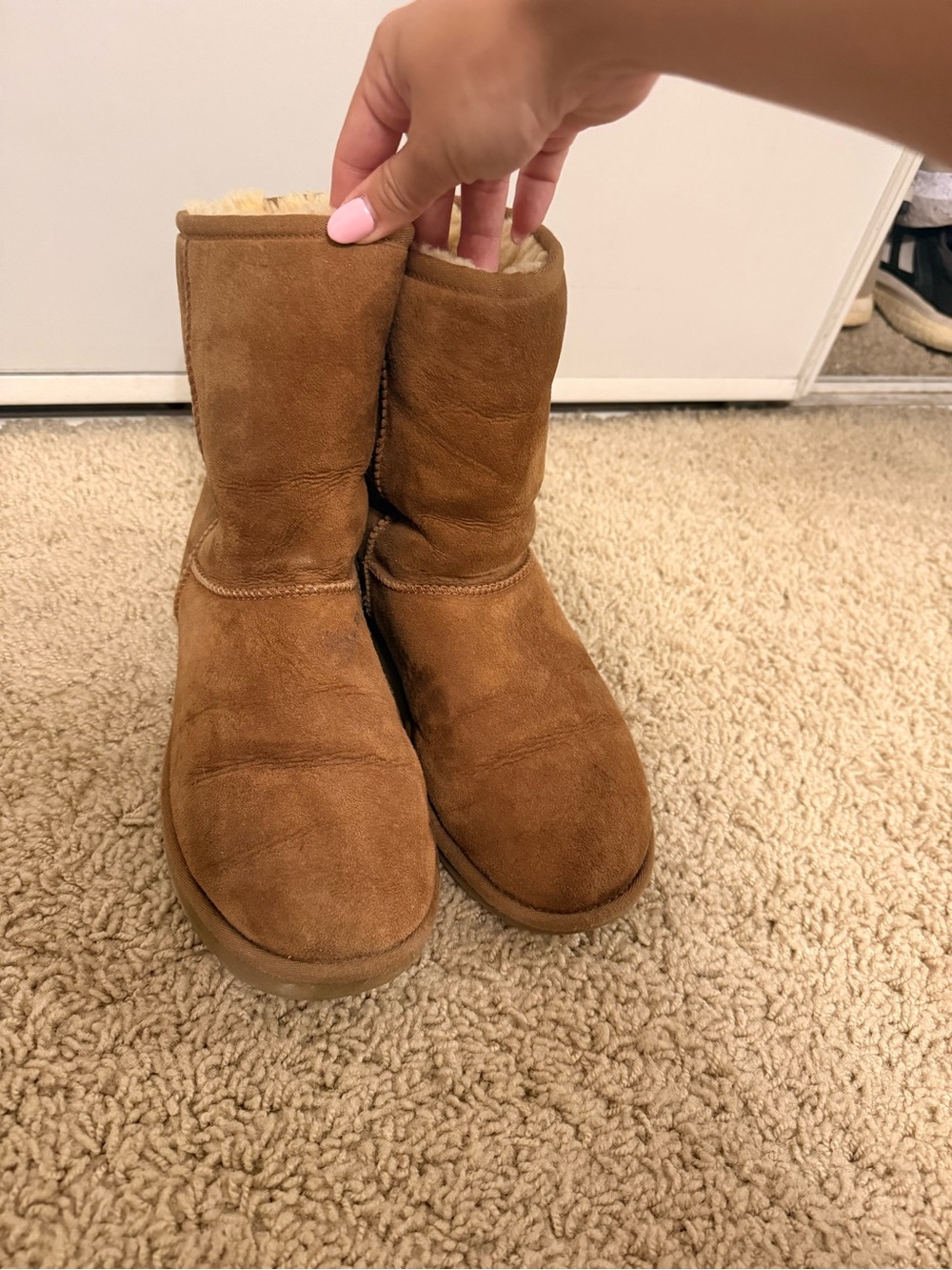 UGG Short Shearling Lined Suede Boots - Chestnut Brown
